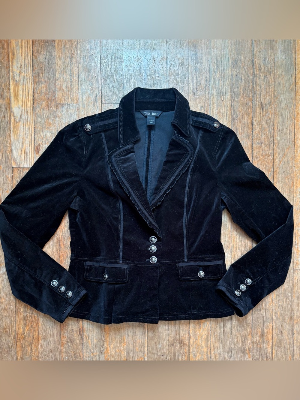 White House Black Market Black Velvet Military Blazer Jacket ~ sz 8